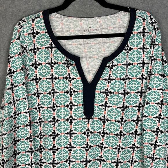 Talbots Top Womens 1X Navy 3/4 Length Sleeve Stretch Preppy Beach Career Comfort - Picture 2 of 12